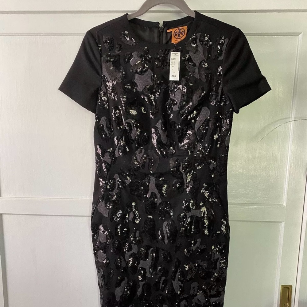 New with tags Tory Burch Black Sequin Midi Dress sz 4 Ret. $758